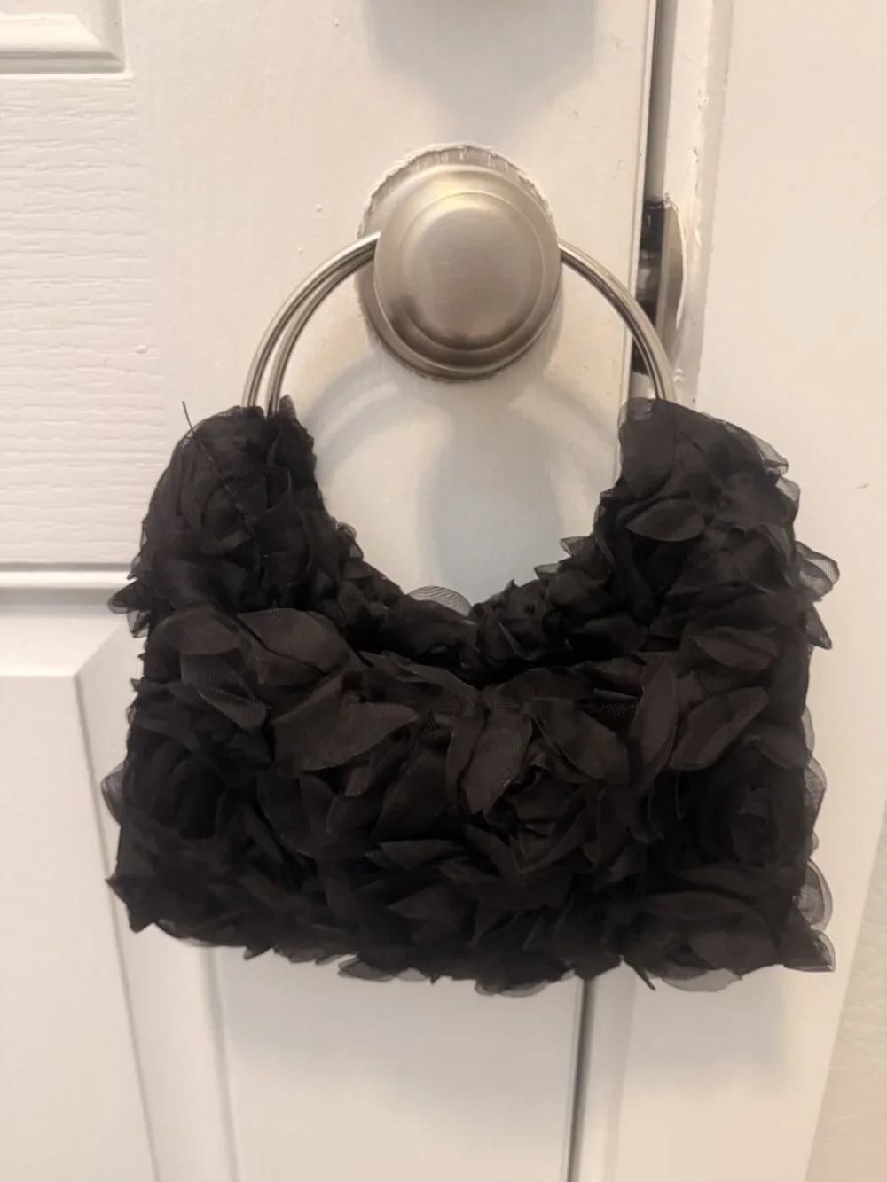 Woman's Elegant Dinner Clutch Rose flora lace trim (BLACK)